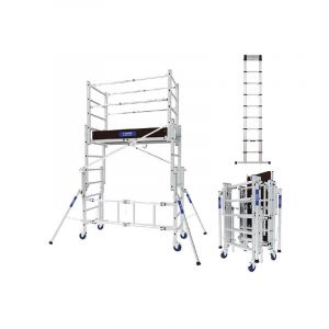 Tubesca Comabi - Echafaudage roulant pliant - Hauteur max. de travail 3.80m + Echelle télescopique 3.80m - 22407420/TEL-20138