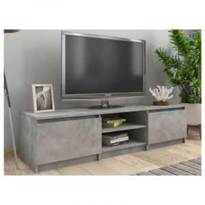 Meuble TV 2 portes 2 niches bois effet b&eacute;ton Cyna 140cm