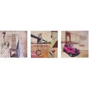 HHG - jamais utilisé] toile de décoration murale T376, réproduction, châssis tableau en 3 parties 150x50cm, New York