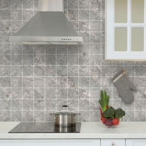 Ambiance-sticker - Sticker Mural Carrelage adh&eacute;sif Cuisine Salle de Bain - 60 stickers carrelages marbre gris de portimao - 60stickers15x15cm