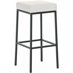 Tabouret de bar design moderne en synthétique blanc pieds forme carré métal noir mat blanc 100000030