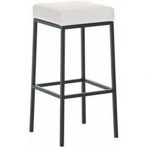 Tabouret de bar design moderne en synthétique blanc pieds forme carré métal noir mat blanc