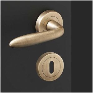 Ensemble de Poign&eacute;es sur Rosaces en Laiton - DCG - Mod&egrave;le Aster - Bronze Vieilli - Cl&eacute; L