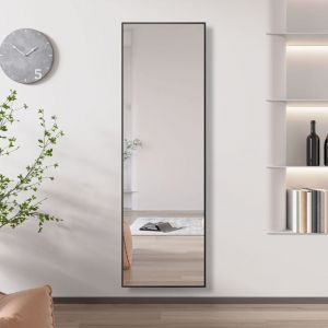 Biubiubath - Miroir sur pied au sol 150x40cm Miroir Pleine Longueur, à suspendre ou à poser , Miroir au Mercure, Avec cadre noir