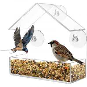 Mangeoire &agrave; Oiseaux pour ext&eacute;rieur, fen&ecirc;tre avec ventouses puissantes, Transparent Bird Feeder Mangeoire &agrave; Oiseaux Sauvages pour Moineaux, Oiseaux