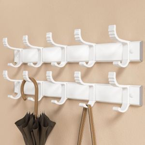 Beijiyi - Porte-manteau, patère, patère murale : Cinq crochets amovibles, fixation murale ou adhésive – Porte-manteau robuste blanc pour vestes et