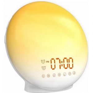 Reveil Lumineux, R&eacute;veil Intelligent pour Enfants Adultes, Reveil Matin Simulateur d'Aube et Cr&eacute;puscule, Snooze,7 Sons Naturels, FM Radio R&eacute;veil,