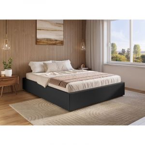 Lit sommier relevable avec coffre en simili cuir noir 140x190 cm lizban