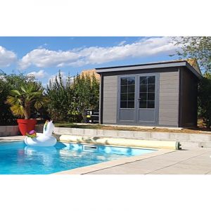 Abri de jardin aluminium et composite 3x3 toit plat contemporain - Moderne - R&eacute;sistant aux intemp&eacute;ries - Durable - Sans entretien + Kit anti temp&ecirc;te