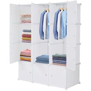 12 &eacute;tag&egrave;res de rangement empilables en plastique cube organisateur de cube conception armoire de placard modulaire,blanc