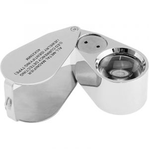 40X Illuminated Jeweler Loupe de Loupe UV LED avec Construction M&eacute;tallique et Verre Optique Ensemble de d&eacute;tail (40X x 25 mm, Argent)