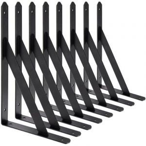 BR-Vie Equerre Etagere Murale, 8 Pcs Supports Triangulaires de 90 Degr&eacute;s en Acier, &Eacute;querres &Eacute;tag&egrave;res 200mm x 120mm, Support d'angle Brace (Noir)