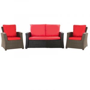 Set coussins pour salon de jardin r&eacute;sine tress&eacute;e 4 personnes, coussins pour canap&eacute; 100x60x7cm Rouge, coussins pour fauteuil de jardin 2x50x56cm