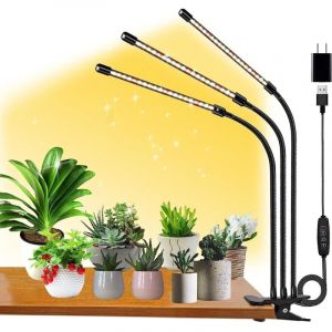 Lampe Horticole LED, Lampe De Croissance Pour Plantes DInt&eacute;rieur, 3000k/5000k/660nm Lampe LED Horticole Spectre Complet 3 T&ecirc;tes