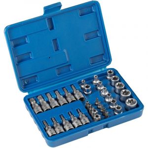 Lucky-88 - Coffret 34 Pièces Douilles et Embouts Torx Femelle et Mâle en Acier Chrome Vanadium - bleu
