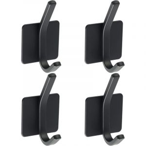 Crochets pour Serviettes Porte Manteau Mural Sans Percage Porte Manteau Salle de Bain, Adhésif Crochet Mural Patère avec 4 Crochets, Finition Noire