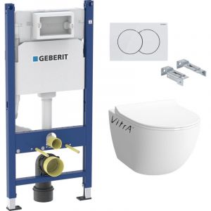 Pack wc Bati-support Geberit Duofix + wc sans bride Vitra Sento SmoothFlush + Abattant softclose + Plaque blanche (SentorimlessG