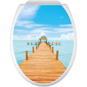 Stickers Abattant wc - Ponton paradisiaque - 35x43 cm - Adhésif + Protection brillante