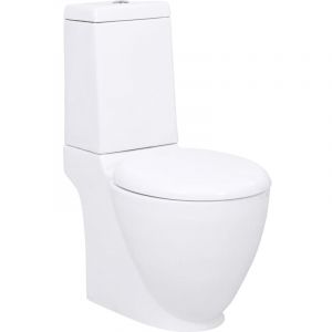 Maison Chic - Toilette wc à poser Pack wc complet en céramique Ronde Écoulement d'eau au fond Blanc 92727