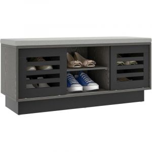 Costway - Meuble à Chaussure en Bois, Banc à Chaussures avec Siège Rembourré, 2 Portes Coulissantes, 6 Compartiments, Banquette de Rangement, Meuble