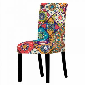 Housse de Chaise de Salle &agrave; Manger Lot de 2, Housses de Protection de Chaise Imprim&eacute;es Patchwork Stretch Amovibles &Eacute;lastiques Universelles pour la