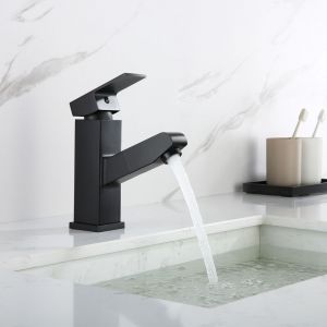 Auralum - Robinet de Lavabo avec Douchette Extractible Flexible Mitigeur Salle de Bain à Eau Froide et Chaude, Hauteur de 174mm, Noir