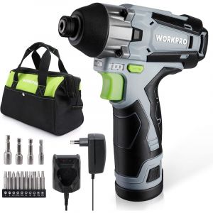 Workpro - jamais utilisé] Visseuse à Choc sans Fil 12V avec Batterie 2,0A, Couple de 100N.m, 2000 tr/min, Clé à Choc avec Mandrin à Changement Rapide