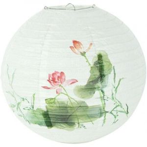 Lanterne papier rond 30 cm soie style oriental chinois suspension lumi&egrave;re