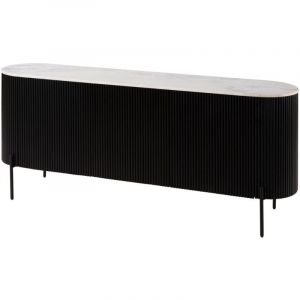 Buffet en bois de Manguier 180x40x76 noir laqu&eacute; / marbre blanc BARCELONA 101