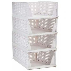 Empilable V&ecirc;tements Panier De Rangement Organisateur Coulissant Armoire Tiroir &Eacute;tag&egrave;re DIY Diviseur S&eacute;parateur Bureau Conteneur pour Armoire (Blanc