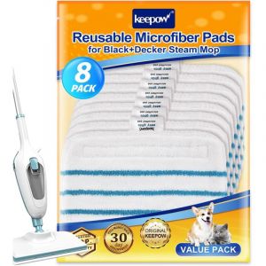KEEPOW 8 Lingettes Microfibres pour Black and Decker Steam Mop FSMP20, FSM1630, FSM1616, FSMH13E5, FSM1321, FSM1605, FSMH13151SM, Chiffon Microfibre