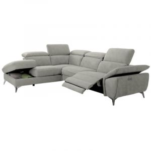 Canapé d'angle de relaxation électrique microfibre Skina-Gris clair-angle gauche