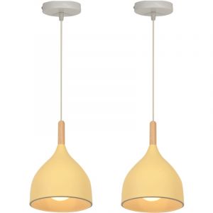 Lot de 2 Suspension Lampe Rétro Industriel Suspension Luminaire en Métal Lustre pour Salon Chambre Salle à Manger Beige [Classe Énergétique a+]