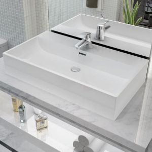 Maison Chic - Vasque-Lavabo de salle de bain avec trou de robinet en céramique Blanc 76x42,5x14,5 cm 124619