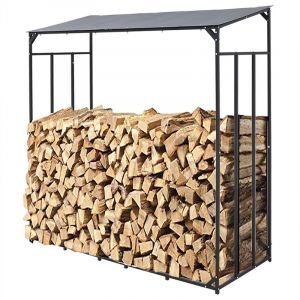 Tagère en Métal pour Bois de Cheminée - Porte Bûches - Range Bûches Bois 182x70x187cm Stockage de Bois de Chauffage avec Toit en Pente