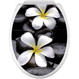 Stickers Abattant wc - Fleurs Galets - 35x43 cm - Adhésif brillant