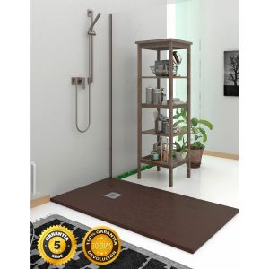 Receveur de douche extraplat - Résine et charges minérales - Texture Ardoise - Antidérapante C3 - Fourni avec grille et siphon - Marron 60X060 Ral