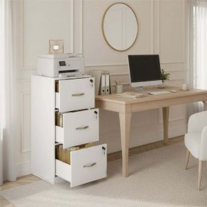 Caisson &agrave; roulettes verrouillable avec 3 tiroirs, barres de suspension r&eacute;glables pour dossiers suspendus au format A4 et lettre