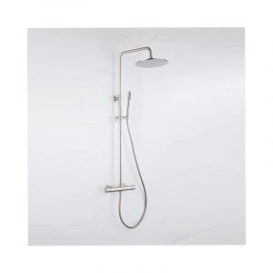 Fortifura Calvi Colonne de douche thermostatique - pomme de douche 25cm - flexible lisse - douchette stylo - inox bross&eacute; PVD