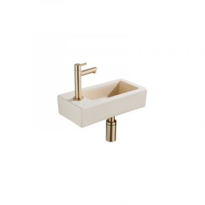 QeramiQ Lave-mains Kit lave-mains - 37.5x18.5x9cm - c&eacute;ramique - trou de robinet gauche - robinet lave-mains en laiton bross&eacute; - bonde de vidage -