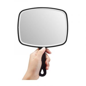 Miroir à main - Miroir de maquillage - Miroir carré - Surface miroir 20 x 21,5 cm - Miroir à main avec poignée - Miroir de rasage - Miroir de