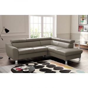 Venesetti - Canapé d'angle convertible en cuir italien de luxe 5 places astrid, taupe, angle droit - Taupe
