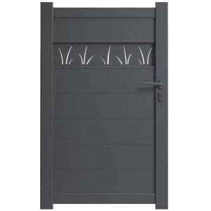 Portillon aluminium ALBRET Haut 180 x Larg 100 cm Remplissage lame alu d&eacute;coupe laser Gris 7016 Vendu sans poteaux