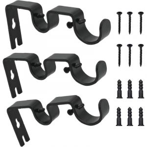 SNQ - 3pcs Supports de Tringle à Rideau, Support Mural Réglable Tringle, Double Supports de Pôle Rideau, Métal Supports Muraux Tringle Robuste avec