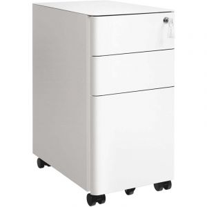 Caisson de bureau placard de rangement 30 x 46 x 59,2 cm mobile avec roulettes et serrure pour documents et dossier suspendu avec 3 tiroirs blanc