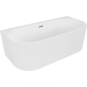 Mexen - Sella baignoire autoportante avec nervures murales 150 x 75 cm, blanc brillant, trop-plein cuivre bross&eacute; - 52711507500-65