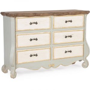 Commode 6 tiroirs vintage 135 cm en bois de sapin aspect vieilli