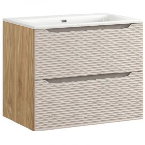 Ensemble de salle de bain YOKA beige : meuble sous vasque 70cm &agrave; tiroirs + vasque &agrave; encastrer