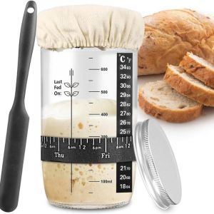 Bocal de d&eacute;marrage pour levain 680 ml, Pot De D&eacute;marrage Au Levain, Kit De D&eacute;marrage pour Levain, Bouteilles de Levain Pour Pain avec ruban