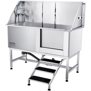 Baignoire Toilettage Chien 1574,8 mm Baignoire pour Chiens Acier Inox Baignoire Chat avec Boite a Savon Robinet, Accessoires Nombreux Baignoire pour